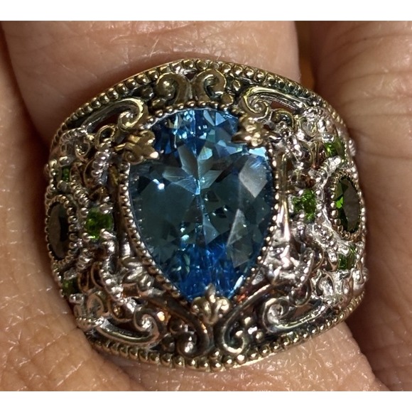 Gems En Vogue Jewelry - Gems En Vogue London Blue Topaz and Chrome Diopside Sterling Ring Size 9